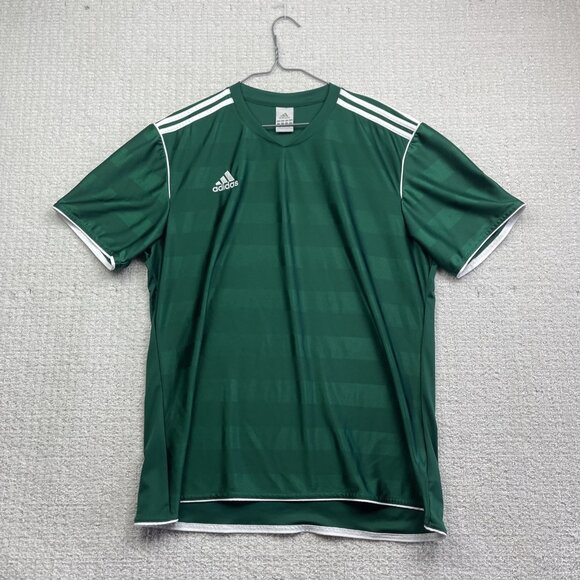 Vintage Y2K Adidas Climalite Soccer Blank Jersey Shirt Men Large XL Lucky Green - Picture 1 of 16